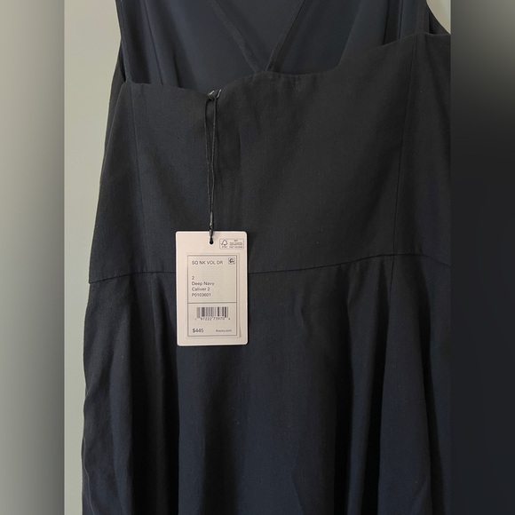 Theory Square Neck Good Linen Midi Dress Strappy Square Neck Navy Blue Size 2 - Picture 10 of 12